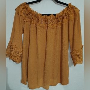Haute monde blouse, medium Sleeve,Blush off the shoulder  mustard color, size M
